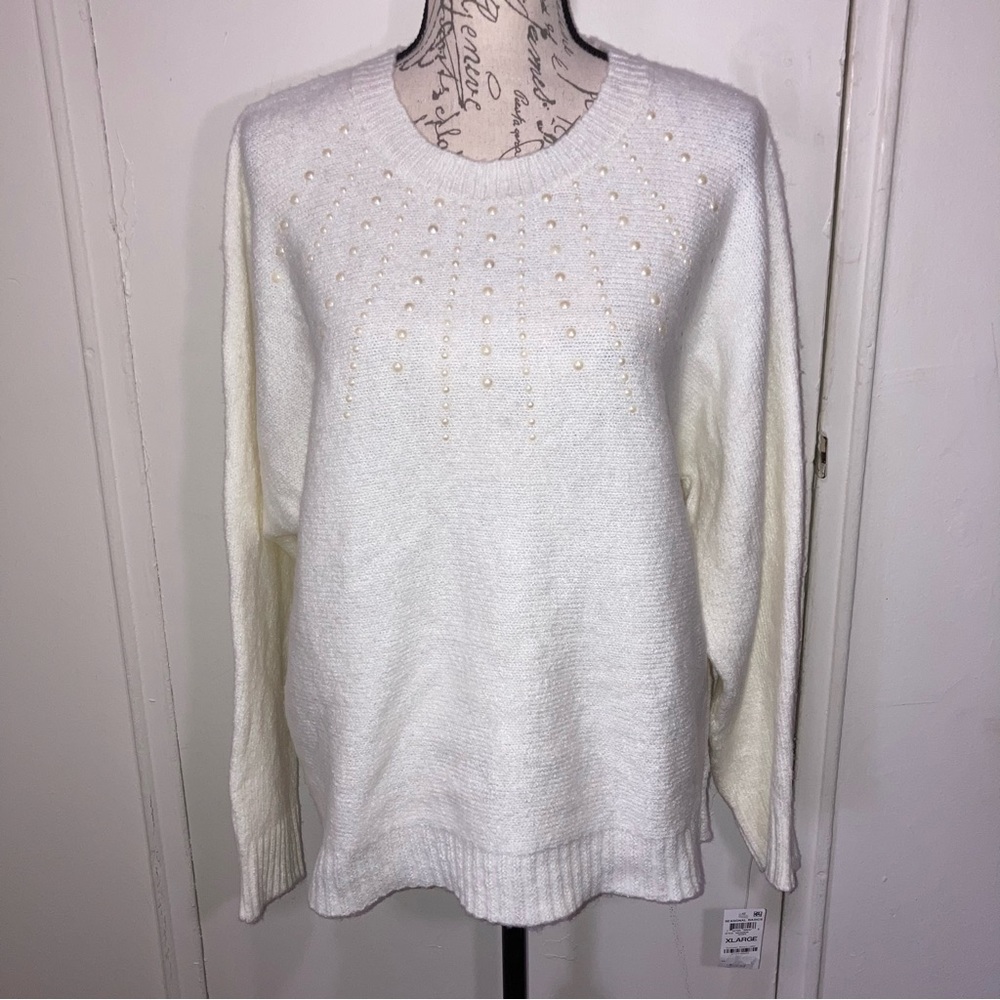 Plush Knit Sweater Pearl Accents